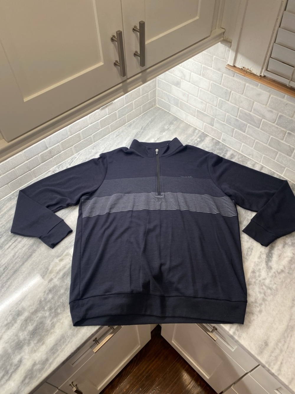 Travis Mathew Black Zip-Front Sweater with Striped Chest